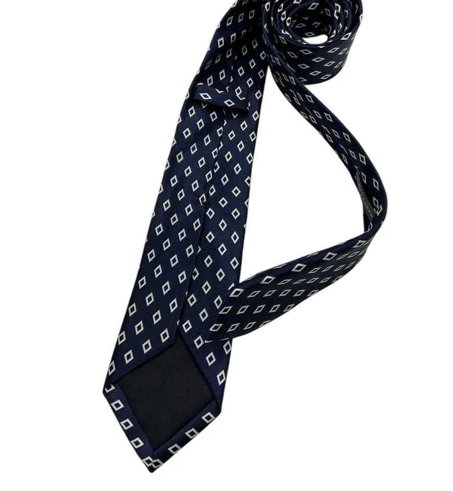 Corbata LUJO RALPH LAUREN ETIQUETA NEGRA Azul Marino/Blanco Geométrica Seda HECHA A MANO ITALIA Foto 2 de 4