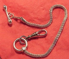 Vintage Mid Century Chrome Plated Fancy T Bar Mesh Snake Pocket Watch Chain 9 in