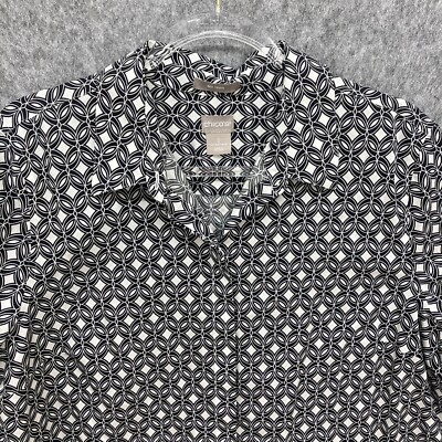 3 Button Front Chicos 3 Button Front Shirt Womens XL Black White Geometric No Iron ...