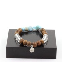 Armband Larimar Von Republik Dominikanische + Perlen Quarz + Holz 8 Made In