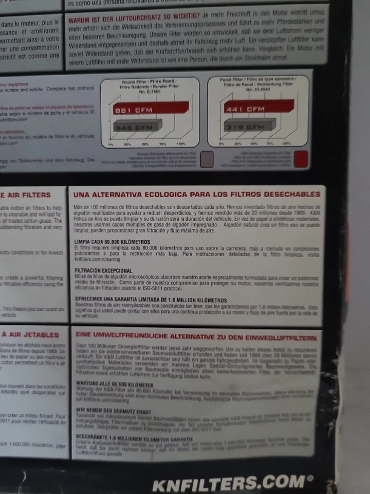 Filtro de aire de alto flujo K&N 33-2206 para Chrysler Dodge Caravan Voyager 2000-2008 Foto 4 de 4