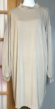 Y2K Express Oversized T Shirt Dress XL Beige Taupe Long Sleeve Casual Lounge