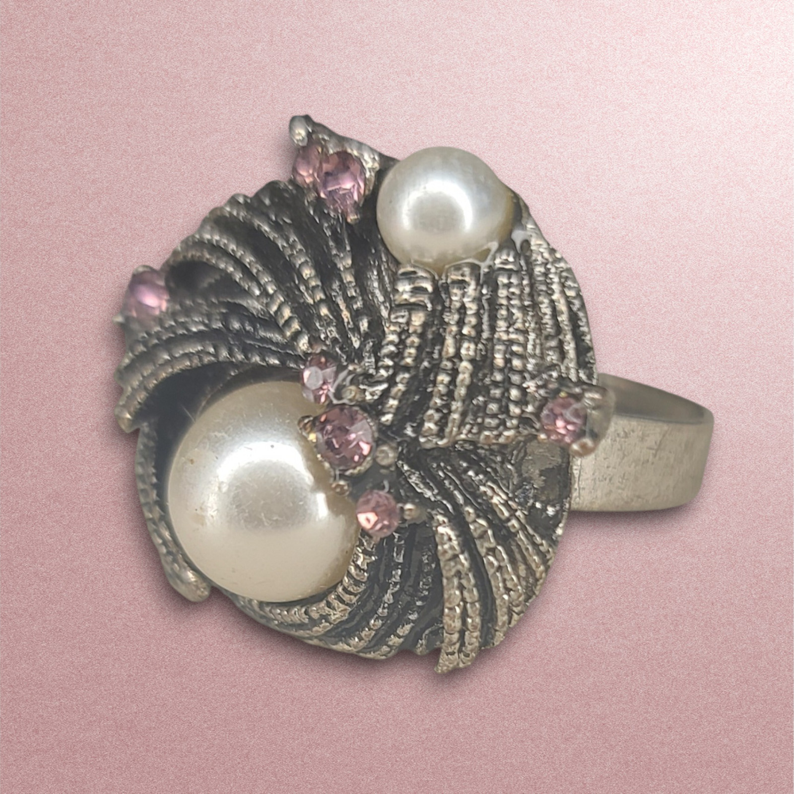 Large Statement Adjustable Ring Silver Tone Metal… - image 5