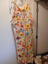 NWOT Floral Jumpsuit Colorful Tie At Shlr Easy Fit Loose Legs Polyester Spandex