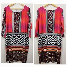 Monroe & Main Dress Women Sheath Shift Size 2X Orange Black Stretch Work