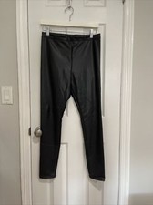 H M Faux Leather Leggings Women's Sz Medium Black Pull On High Waisted Slim Fit