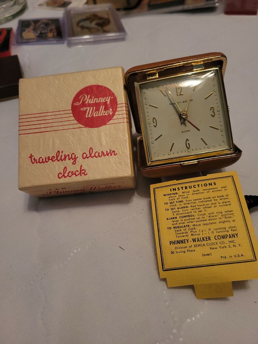 Vintage Phinney-Walker Traveling Alarm Clock Folding Wind Up