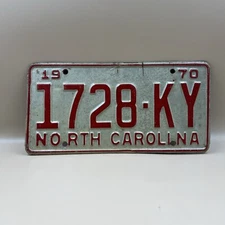 Vintage 1970 North Carolina License Plate 1728-KY