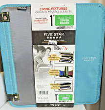 Mead dual ring 1" zipper binder. 400sheet capacity. Aqua Green/Blue