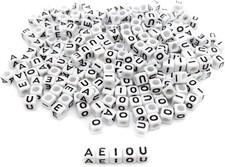 Amaney 250pcs Vowel Letter Beads A E I O U 6 6mm White Cube A/E/I/O/U,