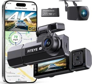 4K Dash Cam Front and Rear, 3 Channel Dash Camera with IMX335 Night Vision, WiFi