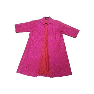 Shreela Debi Pink/Red Embroidered Open Front 3/4 Sleeve Kimono Pockets Sz Med