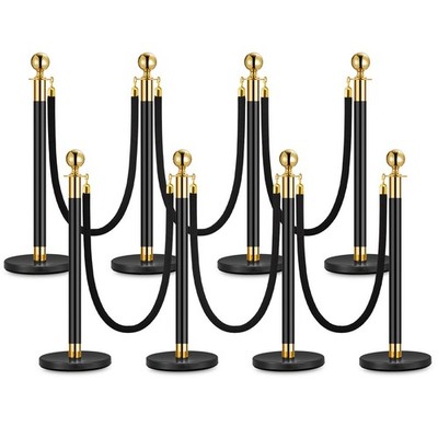 Gold Stanchion Post, 5 Ft Velvet Rope Black Carpet Ropes and Poles, Stainless