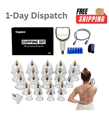Cupluw 24 Cups Cupping Set Massage Therapy Kit Vacuum with Manual Pump