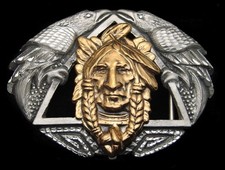 SA26115  NOS  GREAT 1995 SOUTHWEST STYLE CUT-OUT  INDIAN CHIEF  BELT BUCKLE