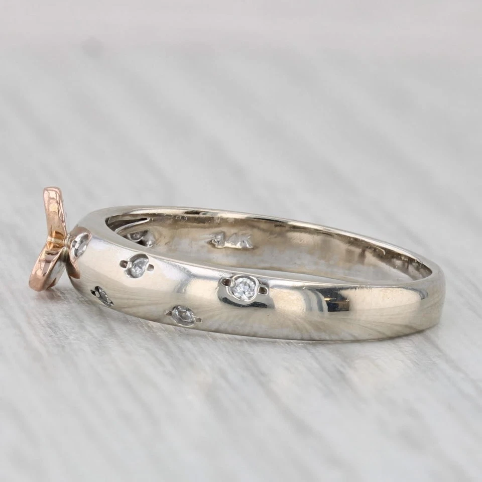 Cubic Zirconia Butterfly Ring 14k White Rose Gold Stackable Size 7.5 - Image 3 of 4