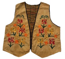 VTG 80  s Handmade Embroidered Fall Color Floral Vest Boho/hippie/teacher/grandma