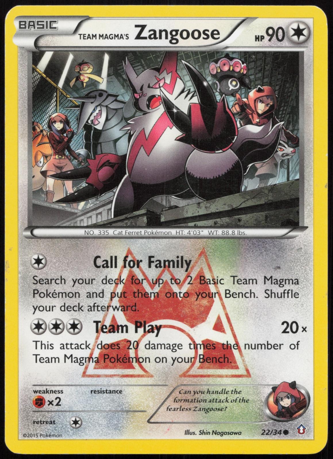 Team Magma's Zangoose 22/34 Common Double Crisis Pokemon Lightly Played