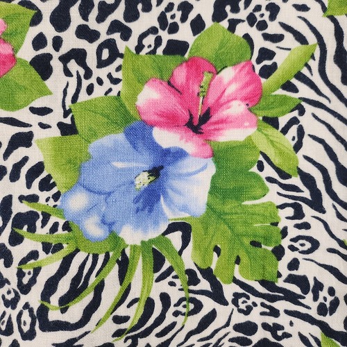 Cárdigan hawaiano vintage para mujer PL grande pequeño 100 % lino estampado de cebra hibisco - Imagen 10 de 16