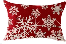 Happy Winter Snowflakes Merry Christmas Cotton Linen Decorative Throw Pillow Cov