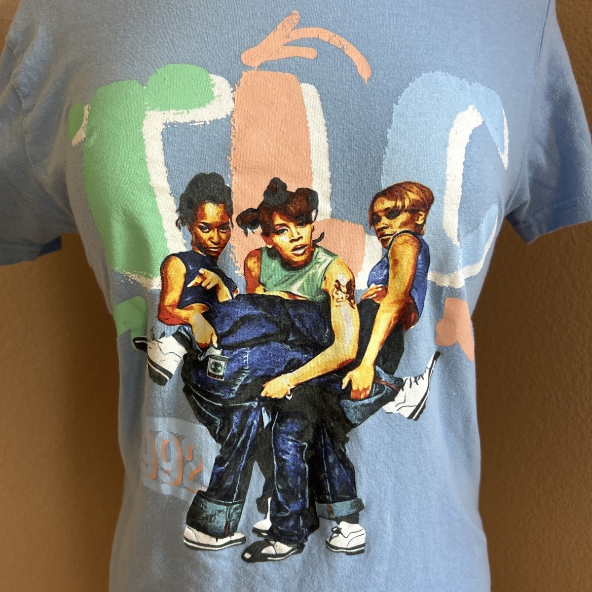 TLC Vintage 1992 Graphic T-Shirt Light Blue Medium Hip Hop Left