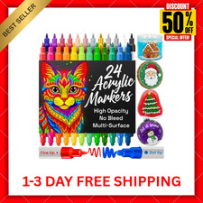 24 Acrylic Paint Markers for Rock, Fabric, Wood, Glass, Craft, Decoration - Dual