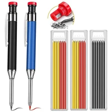2Pc Long Nose Deep Hole Mechanical Woodworking Carpenter Pencils with 18 Refills