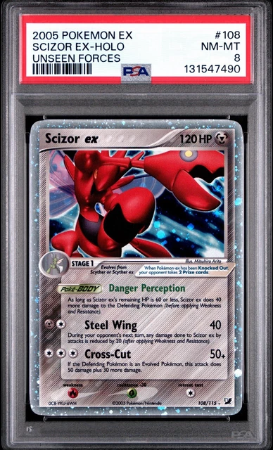 2005 POKEMON EX UNSEEN FORCES #108 SCIZOR EX-HOLO PSA 8