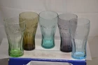 5 VINTAGE COCA-COLA GLASS TUMBLERS 6" TALL ALL DIFFERENT COLORS