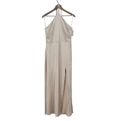 Lovely new beige satin halter bias cut asymmetric flowy maxi dress size L |  eBay