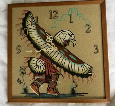 Sand Painting  Indian Eagle Warrior Dancing Wall Clock  12x12.75''
