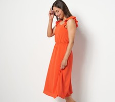 Girl With Curves Women's Petite Dress 2XP Chiffon Ruffle Midi Orange A511559