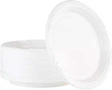 100-Pack 10" White Disposable Plastic Dinner Plates, Extra Large for Partie