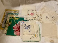 Lot of 21 Vtg Hankies: Embroidered, Large Format Florals  Handiwork