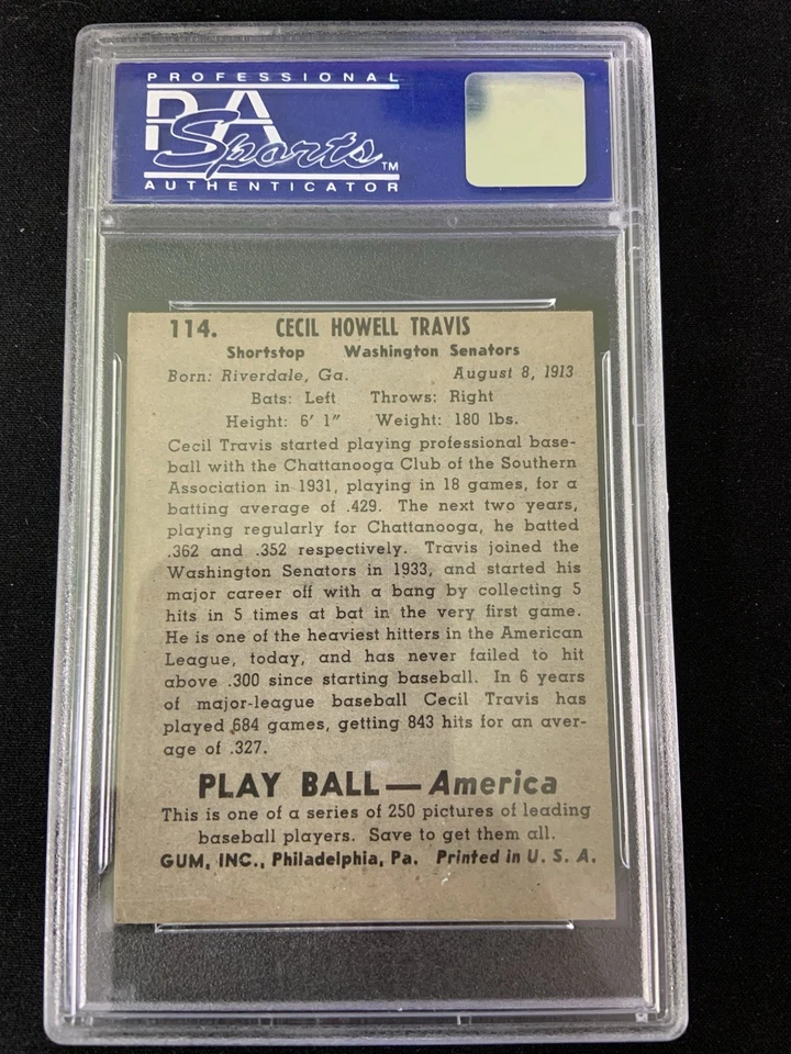 1939 Playball Cecil Travis UPPERCASE PSA NM 7- Sharp! - Image 2 of 2