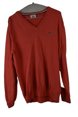 LACOSTE roter unifarbener Strickpullover V-Ausschnitt Gr. 4 Herrenpullover Freizeit Outdoor