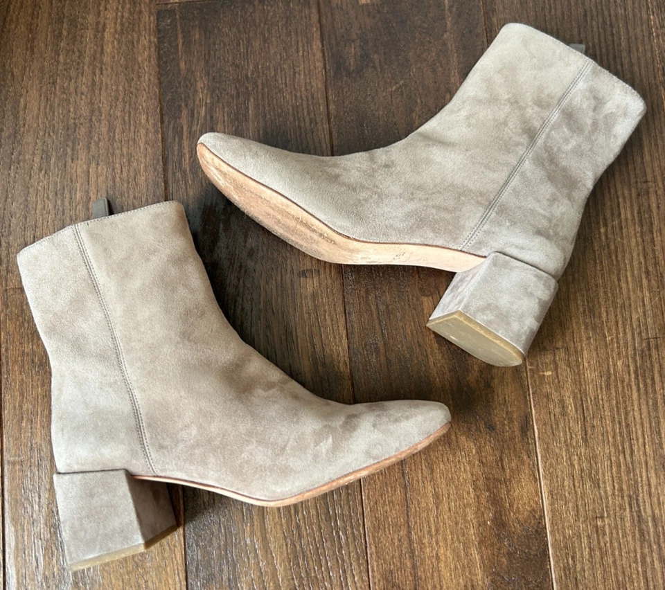 Vince Kaye Suede Block Heel Zip Ankle Booties Light Woodsmoke Taupe Sze 8 Square - Image 4 of 4