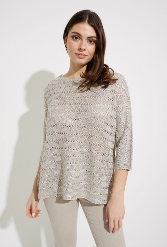 Joseph Ribkoff Sparkly Taupe Boat Neck Top Size M