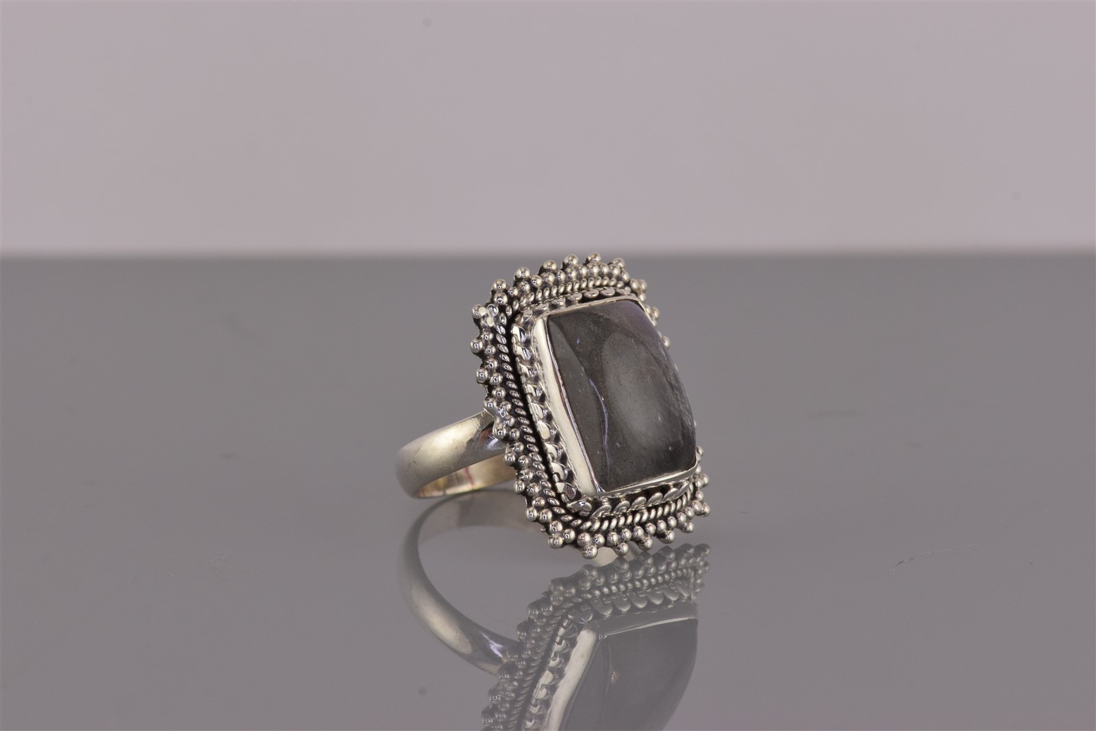 Sterling Silver Rectangle Purple Gray Fluorite He… - image 2