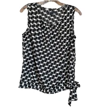Gap Blouse Top Women’s Sz M Black White Mod Geometric Tie Hem Tank Nice!