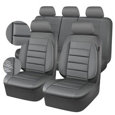 Leather Seat Covers Full Set Universal Water Resistant 3D Foam Back All Gray