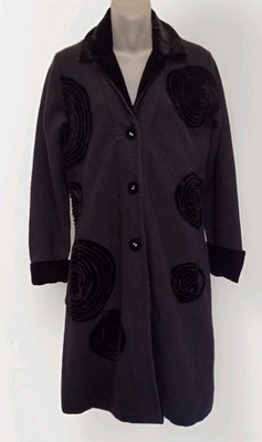 SWE Wool Blend Art to Wear Coat Velvet Applique Black Buttons Women s Small