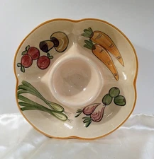 Veggie Vegetable Tray /Chip And Dip Dish 1970's MCM Los Angeles Pottery Vintage 