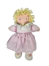 Eden Toys Inc Cloth Baby Doll Pink Plush Toy Girl Blonde Hair 10” Dress Polka