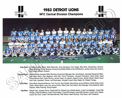 1983 DETROIT LIONS NFC CENTRAL DIVISION CHAMPIONS FOOTBALL TEAM 8X10 PHOTO