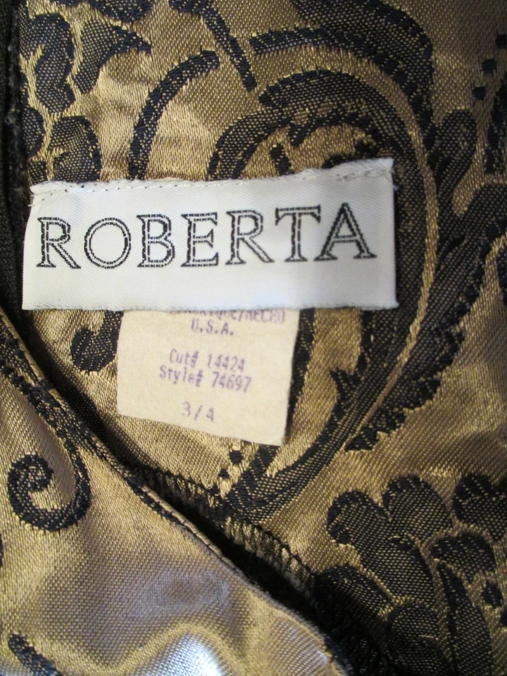 Vestido Floral Asiático Vintage Roberta Talla 3/4 Chino Cheongsam Dorado Negro Foto 3 de 4