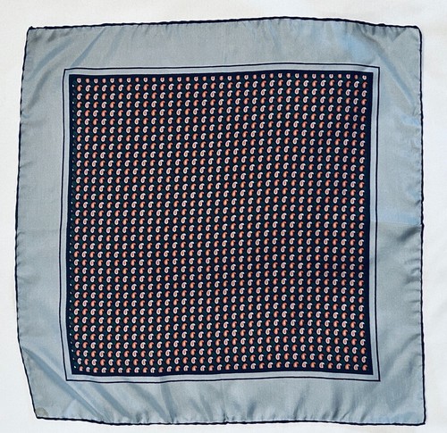 ASHEAR Vintage Gray Black Orange Silk 19” Hand Rolled Hems Pocket Square