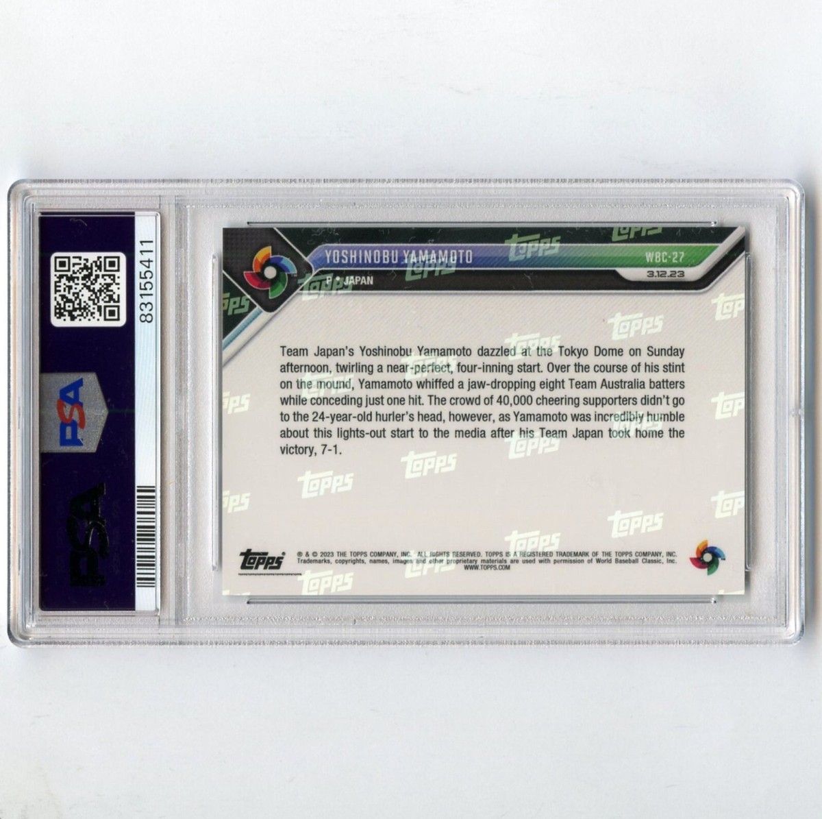 PSA 10 YOSHINOBU YAMAMOTO 2023 Topps Now World Baseball Classic
