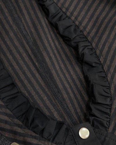 Devil Fashion Womens Steampunk Blouse Top Black Brown Stripe Victorian Gothic - Picture 21 of 24