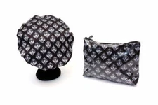 Shower Cap - Microfibre Lined & Cosmetic Bag - Damask Print